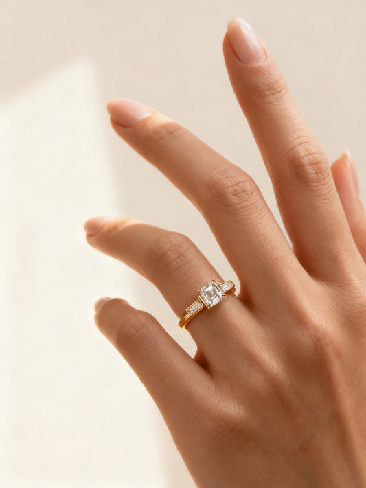 3.50ct Asshcer Lab Grown Diamond Three-Stone Bezel Ring  with Pear  Side Stones