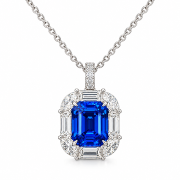 Atelier Gemstone 5.9 Carat Octagon Cut Lab Grown Cobalt Blue Spinel Pendant Necklace in 925 Sterling Silver