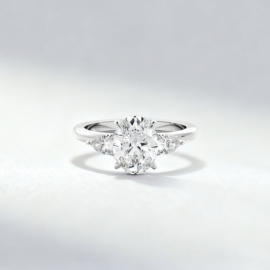 2.00 ct Oval Lab Grown Diamond Three-Stonel Ring  with Pear Side Stones
