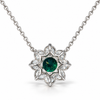 Atelier Gemstone 1.9 Carat Round Cut Lab Grown Emerald Halo Pendant Necklace in 925 Sterling Silver