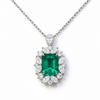 Atelier Gemstone 3.13 Carat Emerald-Cut Lab-Grown Emerald 2-in-1 Ring & Necklace with 1.73 Carat Side Diamonds in 18K White Gold