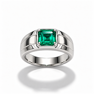 Atelier Gemstone 1.5 Carat Square Cut Emerald Men's Ring in 925 Sterling Silver