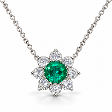 Atelier Gemstone 1.9 Carat Round Cut Lab Grown Emerald Halo Pendant Necklace in 925 Sterling Silver