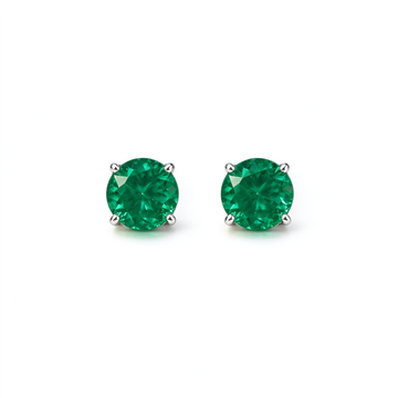 Atelier Gemstone 2.6 Carat Round Cut Lab Grown Emerald Earrings in 925 Sterling Silver