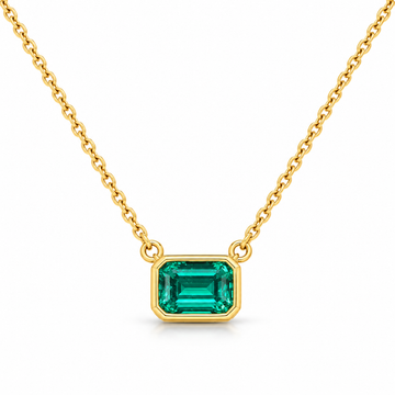 Atelier Gemstone 1.3 Carat Emerald Cut Lab Grown Emerald Pendant Necklace in 925 Sterling Silver