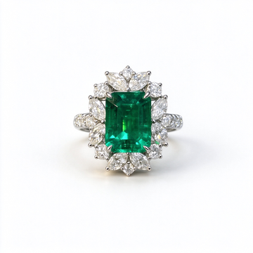 Atelier Gemstone 3.13 Carat Emerald-Cut Lab-Grown Emerald 2-in-1 Ring & Necklace with 1.73 Carat Side Diamonds in 18K White Gold