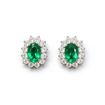 Atelier Gemstone 1.5 Carat Oval Cut Lab Grown Diana Emerald Earrings in 925 Sterling Silver