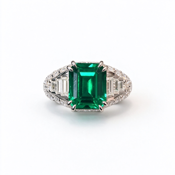 Atelier Gemstone 5.82 Carat Emerald Cut Lab Grown Emerald Ring in 925 Sterling Silver