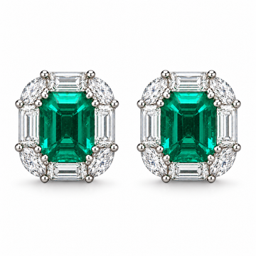 Atelier Gemstone 4.2 Carat Emerald Cut Lab Grown Emerald Earrings in 925 Sterling Silver