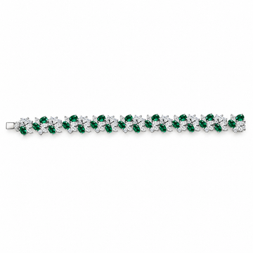 Atelier Gemstone 9.21 Carat Oval Cut Lab Grown Emerald Bracelet in 925 Sterling Silver
