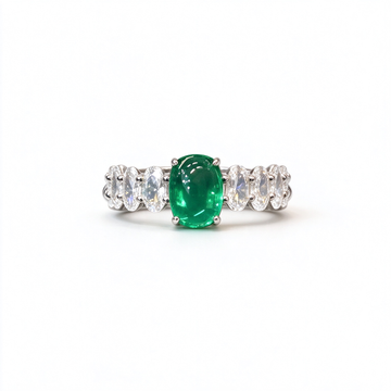 Atelier Gemstone 1.65 Carat Cabochon Cut Lab Grown Emerald Ring in 925 Sterling Silver