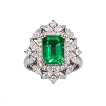 Atelier Gemstone 2.3 Carat Emerald Cut Emerald Ring in 925 Sterling Silver