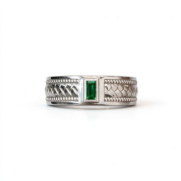 Atelier Gemstone 0.17 Carat Baguette Cut Emerald Men's Ring in 925 Sterling Silver