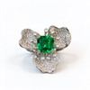 Atelier Gemstone 2.5 Carat Square Cut Emerald Floral Adjustable Ring in 925 Sterling Silver