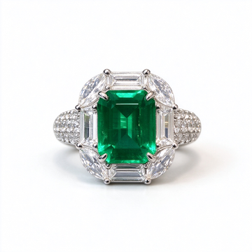 Atelier Gemstone 3.2 Carat Emerald Cut Emerald Ring in 925 Sterling Silver