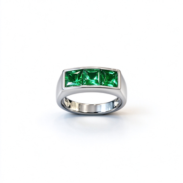 Atelier Gemstone 1.75 Carat Baguette Cut Lab Grown Emerald Men's Ring in 925 Sterling Silver