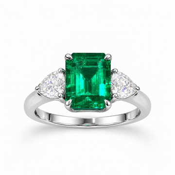 Atelier Gemstone 3.88 Carat Emerald Cut Lab Grown Emerald Ring in 925 Sterling Silver