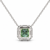 Atelier Gemstone 5.28 Carat Square Cut Lab Grown Green Sapphire Halo Pendant Necklace in 925 Sterling Silver