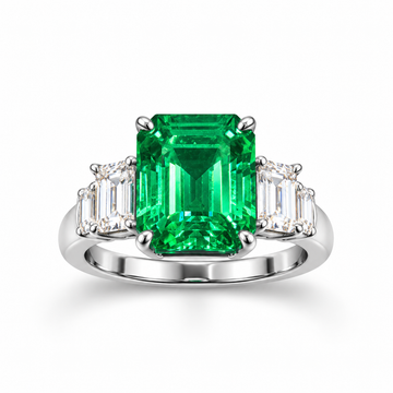 Atelier Gemstone 7.21 Carat Emerald Cut Lab Grown Green Sapphire Ring in 925 Sterling Silver