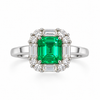 Atelier Gemstone 2.19 Carat Square Cut Lab Grown Green Sapphire Halo Ring in 925 Sterling Silver