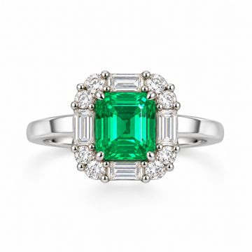 Atelier Gemstone 2.19 Carat Square Cut Lab Grown Green Sapphire Halo Ring in 925 Sterling Silver