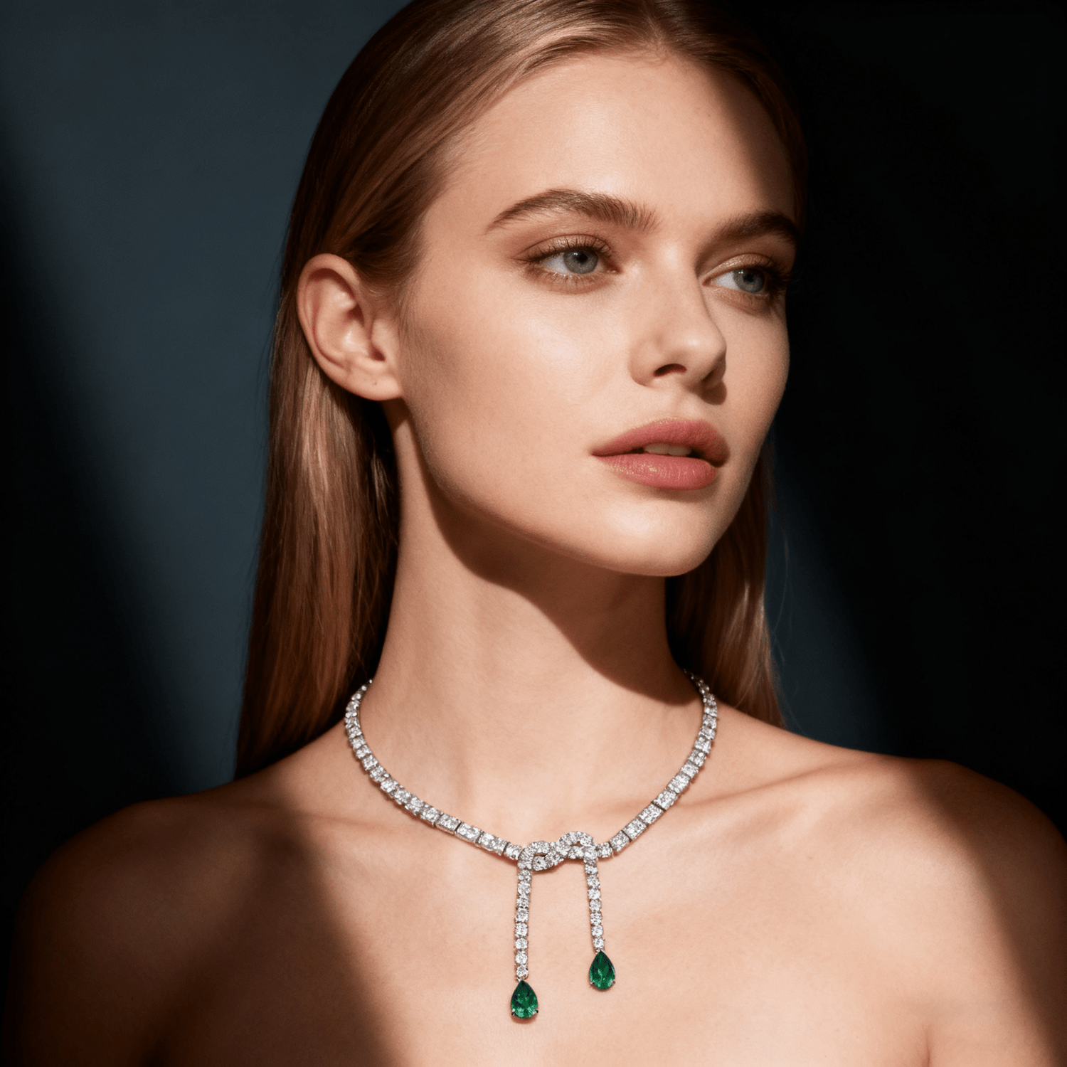 Emerald and lab grown diamond drop necklace by Mia Liora Singapore