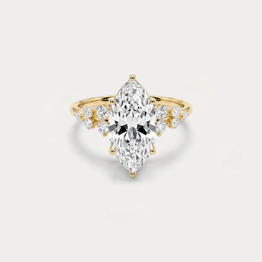 Liora Muse 1ct Marquise Lab Diamond Engagement Ring with Floral Diamond Cluster Accents