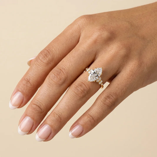 Liora Muse 1ct Marquise Lab Diamond Engagement Ring with Floral Diamond Cluster Accents