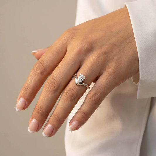 Liora Muse Pear-Cut 1CT Lab-Grown Diamond Chevron Solitaire Engagement Ring in Silver