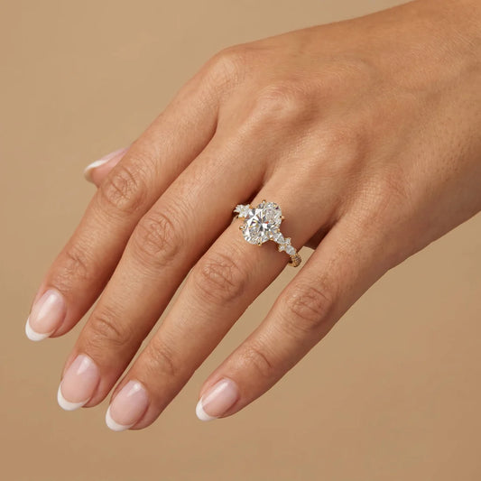 Liora Muse Oval Lab Diamond Floral Vine Accent Pavé Engagement Ring in 9K Solid Gold