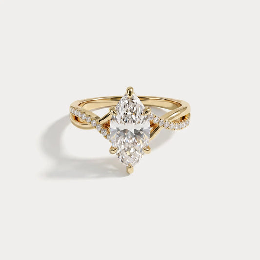 Liora Muse 1ct Marquise Lab Diamond Twisted Split Shank Pavé Engagement Ring
