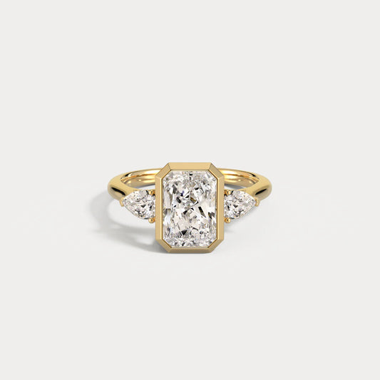 Liora Muse Radiant Bezel Set | Lab Diamond Three-Stone Engagement Ring with Pear Side Stones