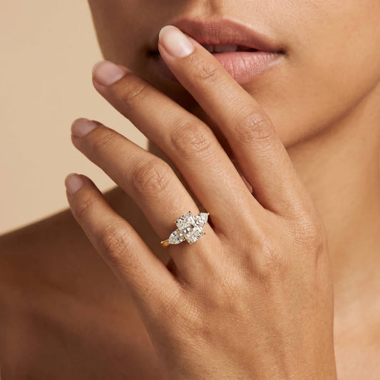 Liora Muse 1ct Radiant Lab-Grown Diamond Engagement Ring with Leaf-Inspired Pear Accents