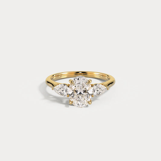Liora Muse Oval Lab Diamond 2CT Three-Stone Engagement Ring with Pear Side Stones