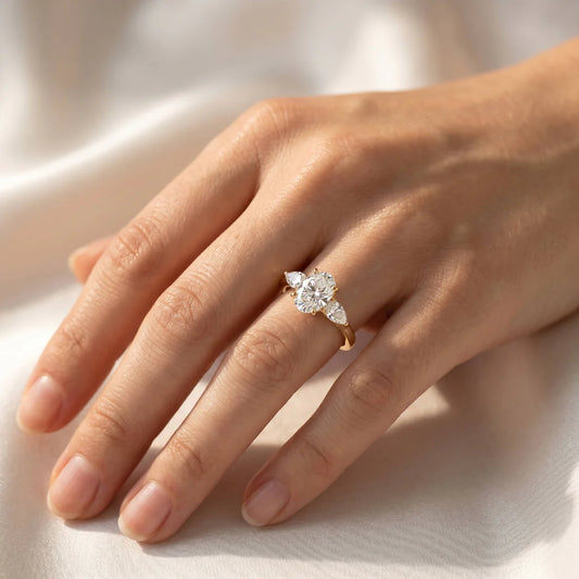Liora Muse Oval Lab Diamond 2CT Three-Stone Engagement Ring with Pear Side Stones