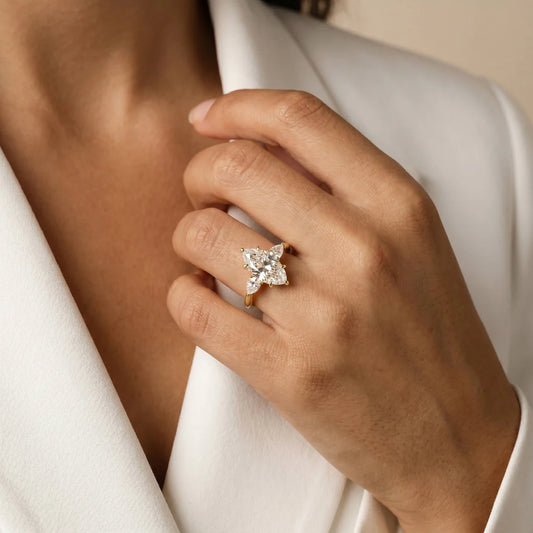 Liora Muse 1ct Marquise Cut Lab Diamond Three Stone Engagement Ring