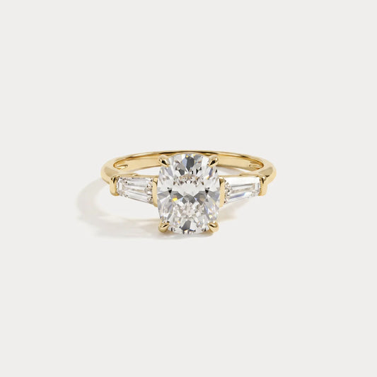 Liora Muse 1ct Elongated Cushion Lab Diamond Three-Stone Engagement Ring with Tapered Baguette Accents