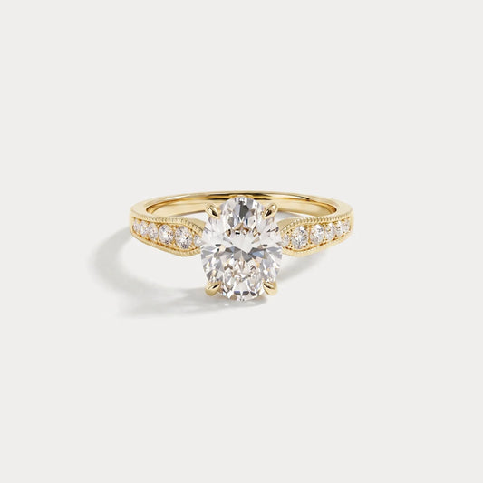 Liora Muse 1ct Oval Lab Diamond Twisted Split Shank Pavé Milgrain Engagement Ring