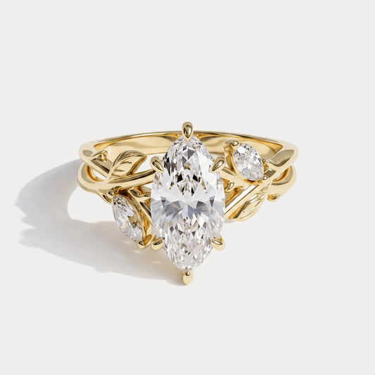 Liora Muse Marquise Cut Lab-Grown Diamond Nature-Inspired Engagement Ring in 9K Solid Gold