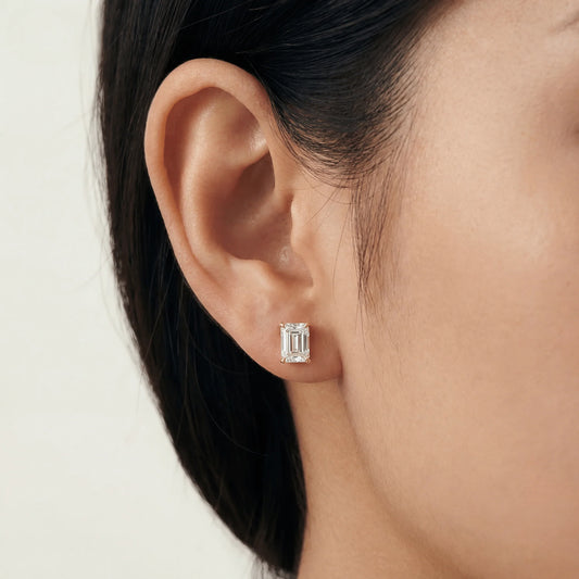 Liora Muse 4 Carat Emerald Cut Lab Grown Diamond 4-Prong Stud Earrings (2 ct each side) 10k Solid Gold