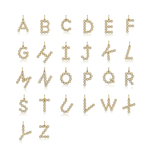 Liora Muse Letter Pendant with Initial Letter A-Z Charm 26 Letters Lab-Grown Diamonds Bubble Necklace 9k Solid Gold