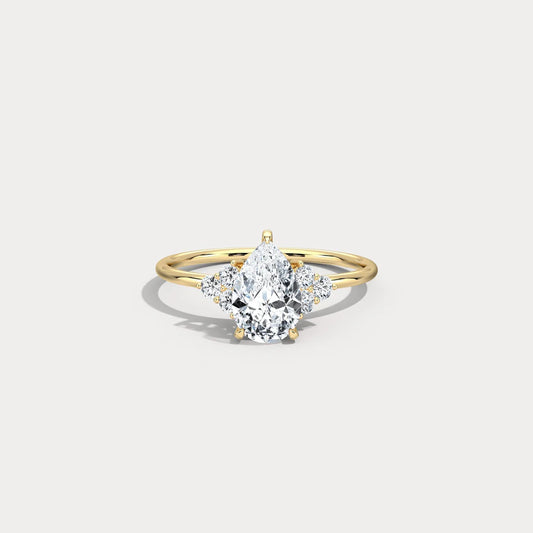 1CT Pear Cut Lab Grown Diamond Cluster Ring with Round Accents in 10K Gold/Platinum