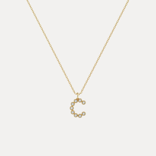 Liora Muse Letter Pendant with Initial Letter A-Z Charm 26 Letters Lab-Grown Diamonds Bubble Necklace 10k Solid Gold