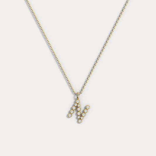 Liora Muse Letter Pendant with Initial Letter A-Z Charm 26 Letters Lab-Grown Diamonds Bubble Necklace 9k Solid Gold