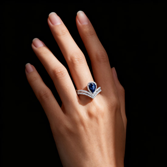 3.50ct Royal Blue Sapphire & Lab-Grown Diamond Azure Luminance Teardrop Ring
