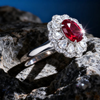 Atelier Luxury 3.00ct Crimson Radiance Ruby and Lab Grown Diamond Floral Halo Ring