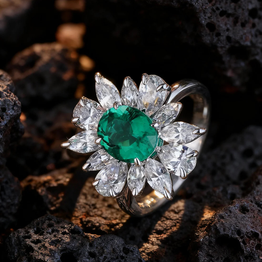 3.50ct Verdant Grace Emerald and Lab Grown Diamond Floral Ring