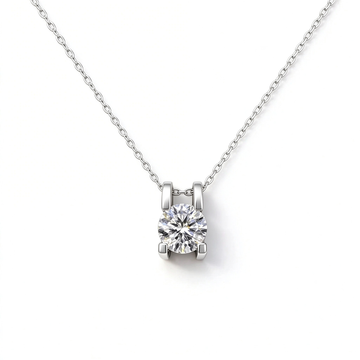 Atelier Moissanite Classic 6.5mm Round Cut Moissanite Necklace in 925 Sterling Silver