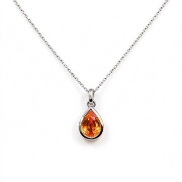 Atelier Gemstone 2.35 Carat Pear Cut Lab Grown Sunset Orange Sapphire Necklace in 925 Sterling Silver