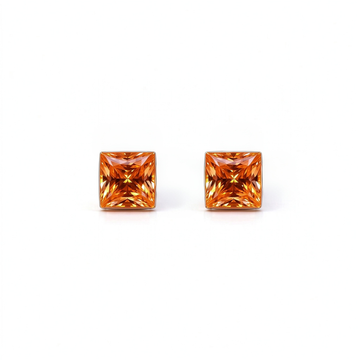 Atelier Gemstone 1.5 Carat Square Cut Lab Grown Sunset Orange Sapphire Earrings in 925 Sterling Silver